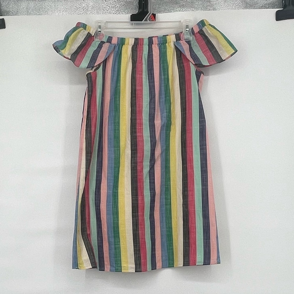 J crew factory multi color stripe off shoulder dress